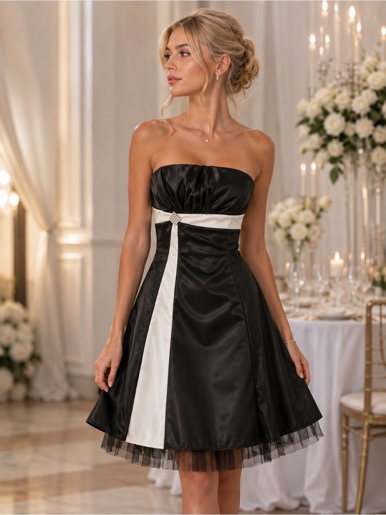 Jessica McClintock Dresses & Skirts - Jessica McClintock Gunne Sax size 11 sateen Prom mini dress black white strapl